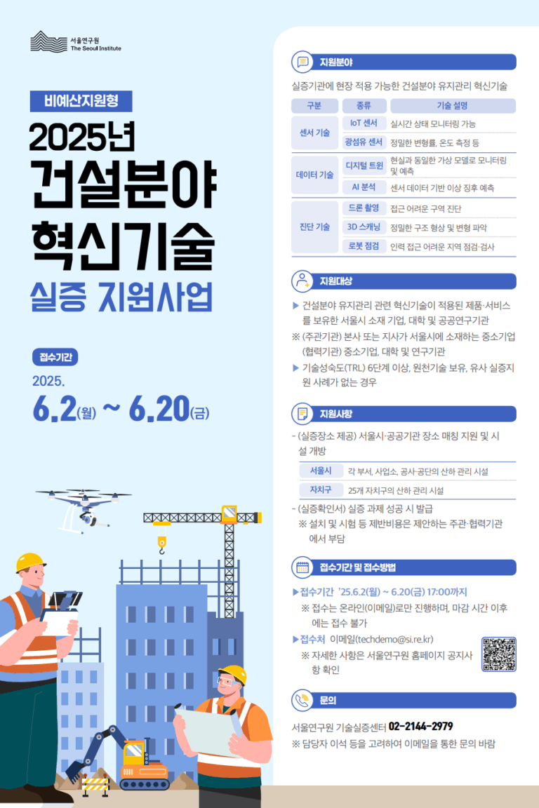 Read more about the article 2025년 건설분야 혁신기술 실증 지원사업