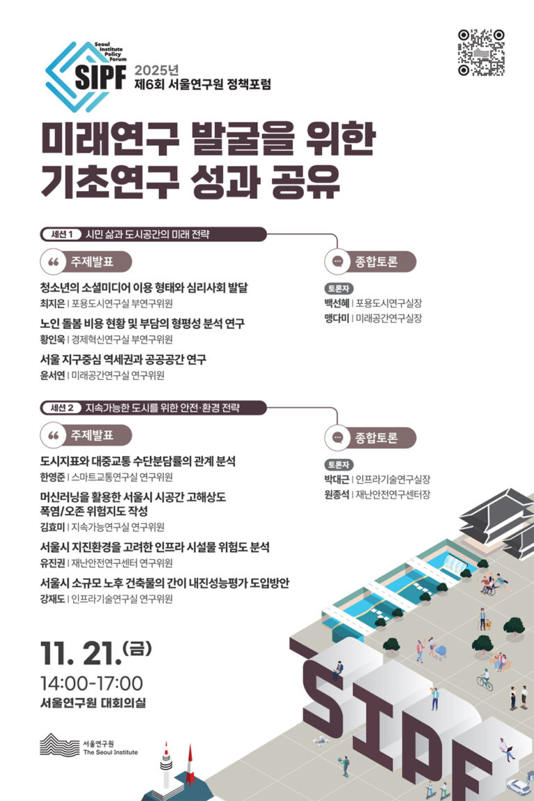 Read more about the article 2025년 제6회 서울연구원 정책포럼(미래연구 발굴을 위한 기초연구 성과 공유)
